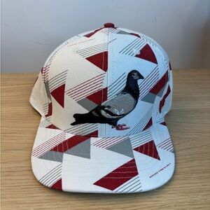 Staple Pigeon Snapback Hat Red White Grey Geometric Pattern Embroidered Logo Cap